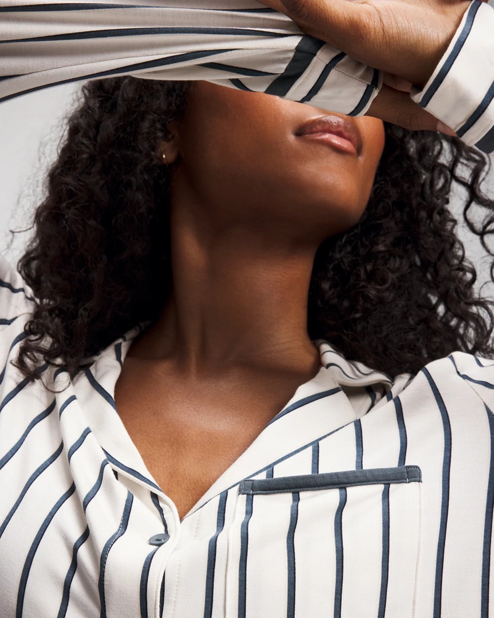 Long-Sleeve Notch Collar Pajama Top - UNWIND STRIPE CHAMPAGNE | Soma sale