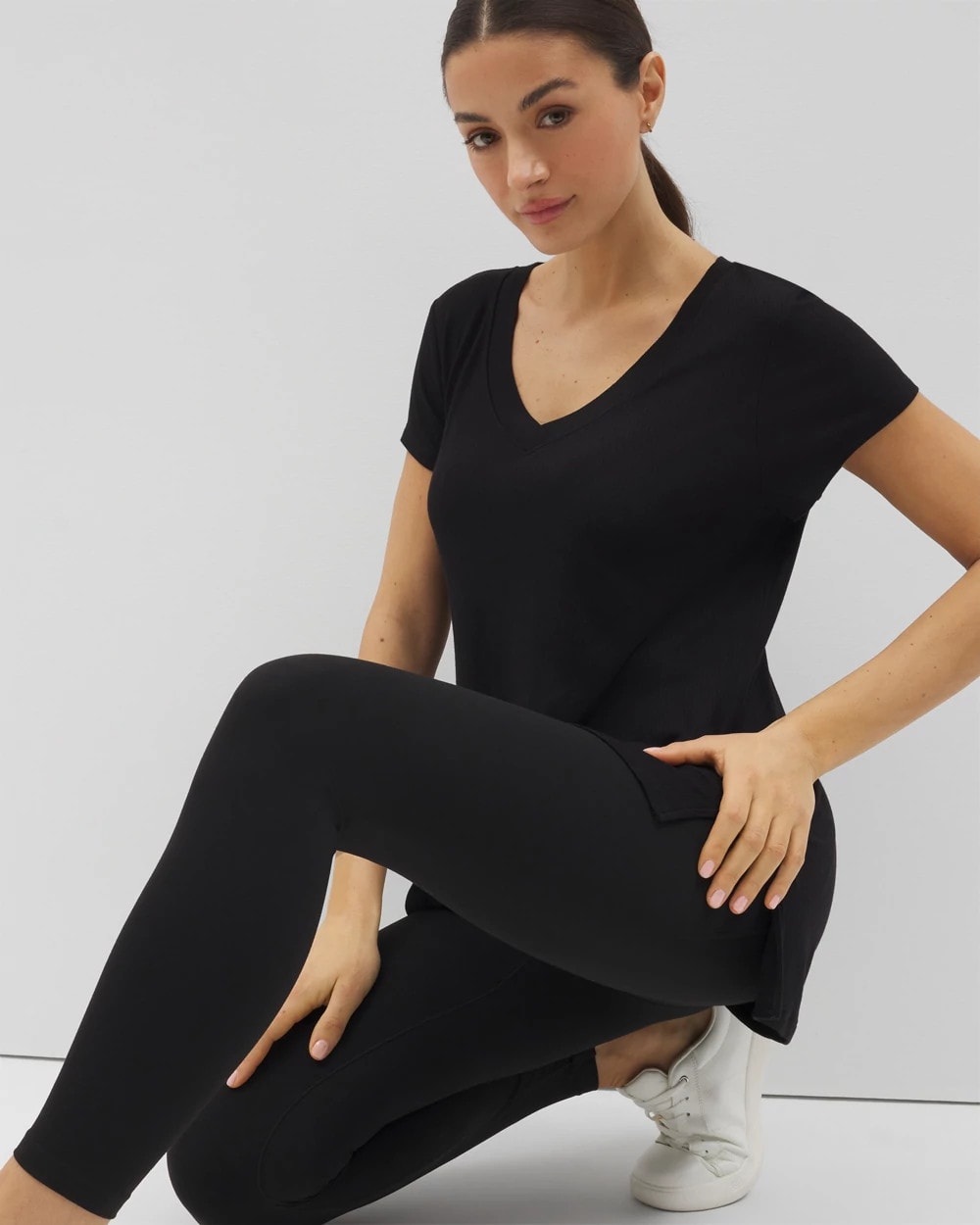 Rib Knit V-Neck Tee - BLACK | Soma discount
