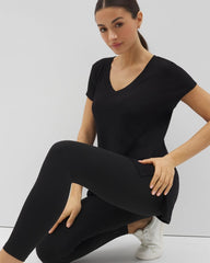 Rib Knit V-Neck Tee - BLACK | Soma discount