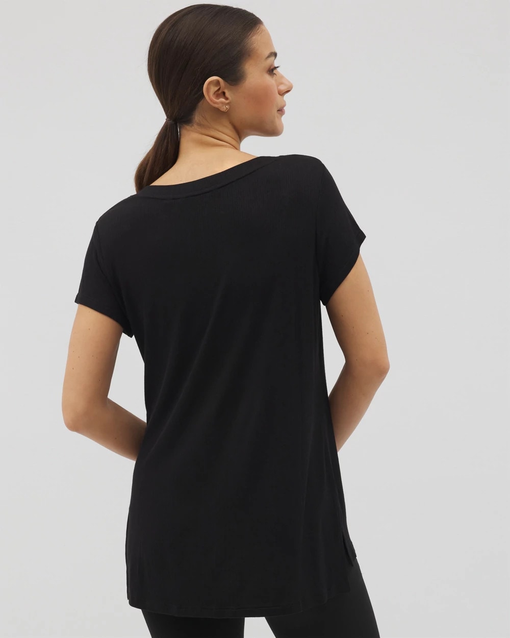 Rib Knit V-Neck Tee - BLACK | Soma discount
