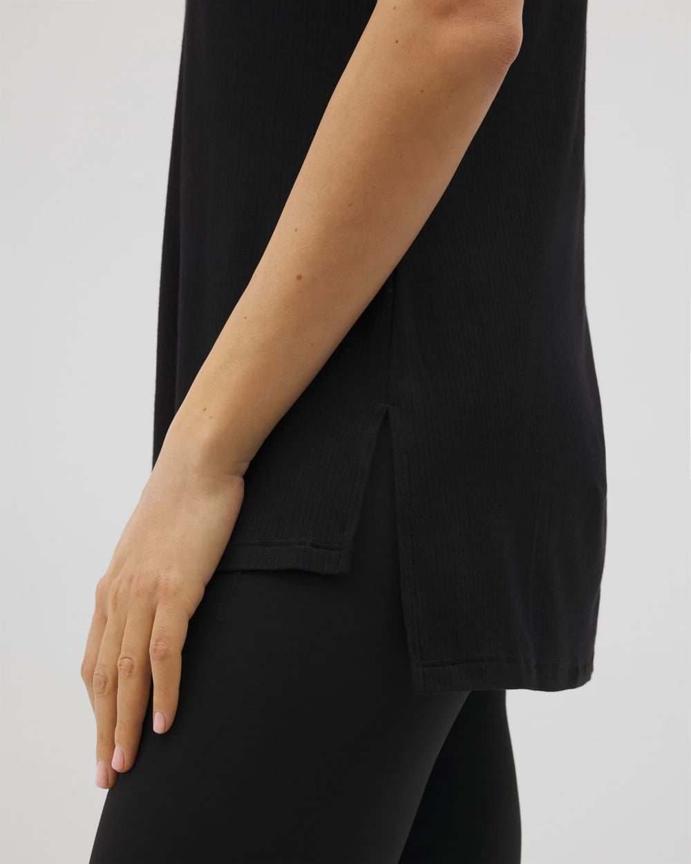 Rib Knit V-Neck Tee - BLACK | Soma discount