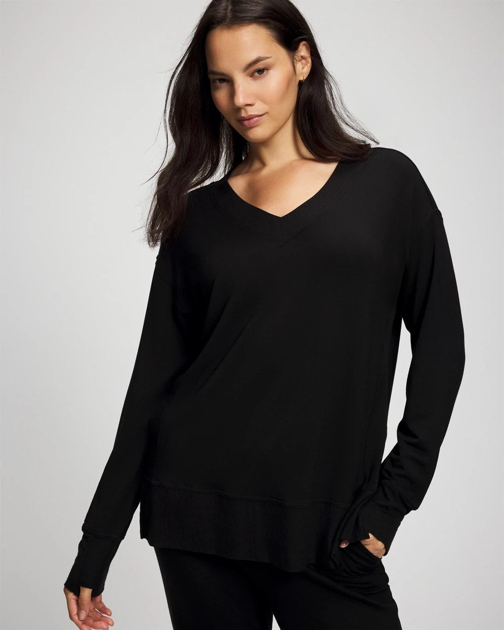 Ultrasoft Fleece V-Neck Sweatshirt - BLACK | Soma near me
