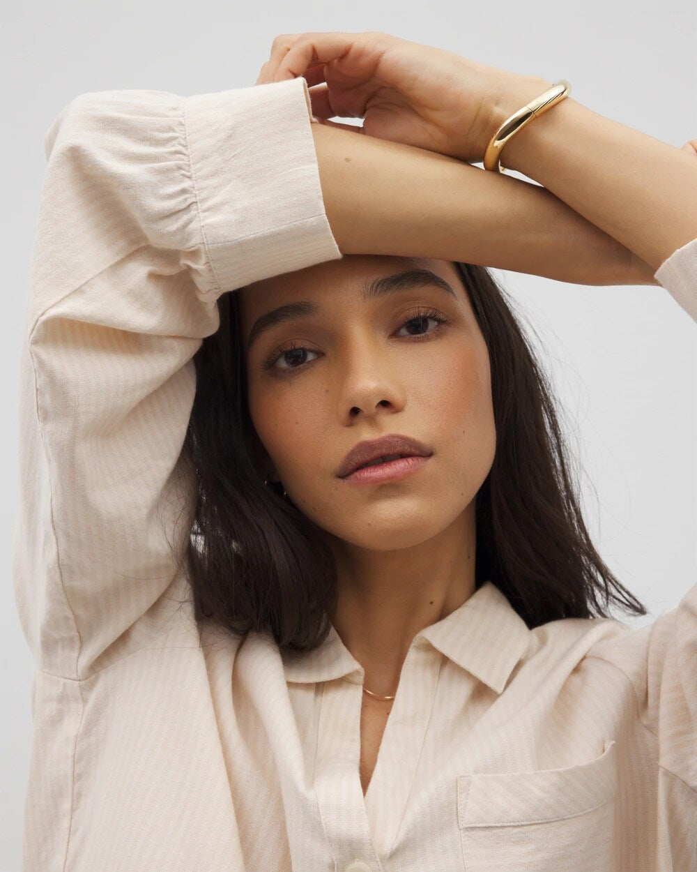 Beach Cotton Long Sleeve Button-Up - PALE SAND STRIPE | Soma discount