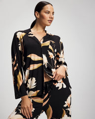Long-Sleeve Notch Collar Pajama Top - MYSTIC BLOOMS BLACK MID | Soma Online