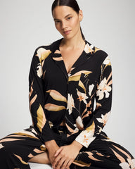 Long-Sleeve Notch Collar Pajama Top - MYSTIC BLOOMS BLACK MID | Soma Online