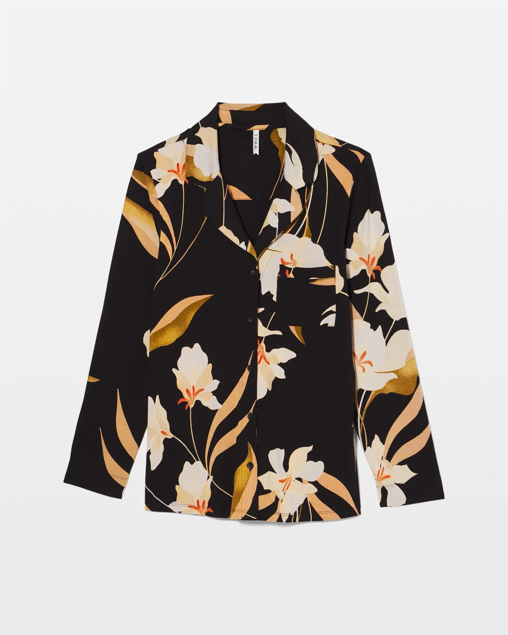 Long-Sleeve Notch Collar Pajama Top - MYSTIC BLOOMS BLACK MID | Soma Online