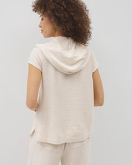 Crinkle Knit Short Sleeve V-Neck Hoodie - PARCHMENT | Soma for sale