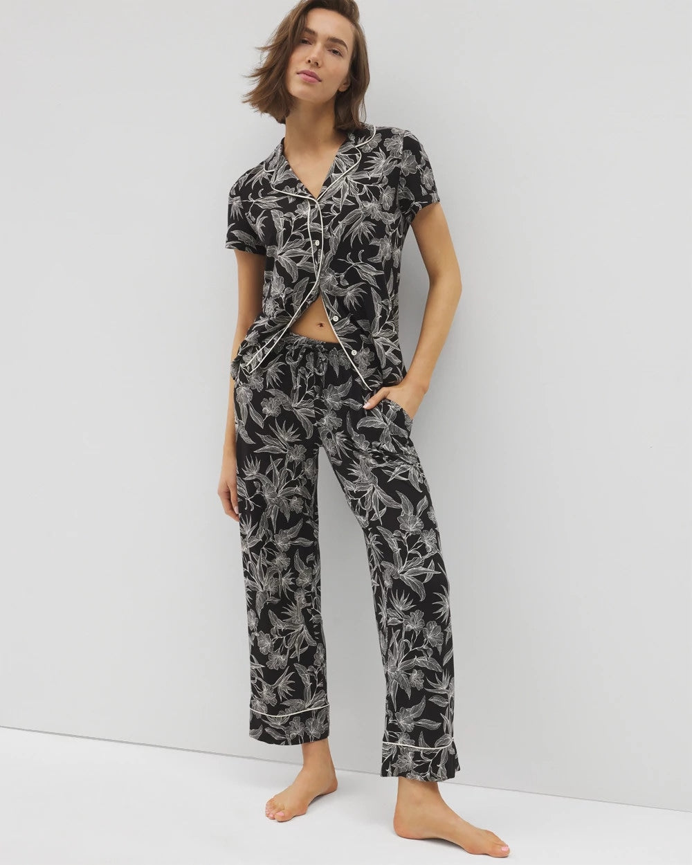 Printed Pajama Pants - PLUMERIA BLOOMS BLK CH | Soma sale