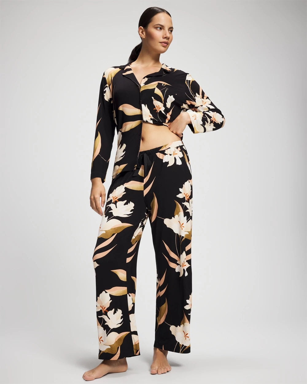 Satin Trim Pajama Pant - MYSTIC BLOOMS BLACK MID | Soma for sale