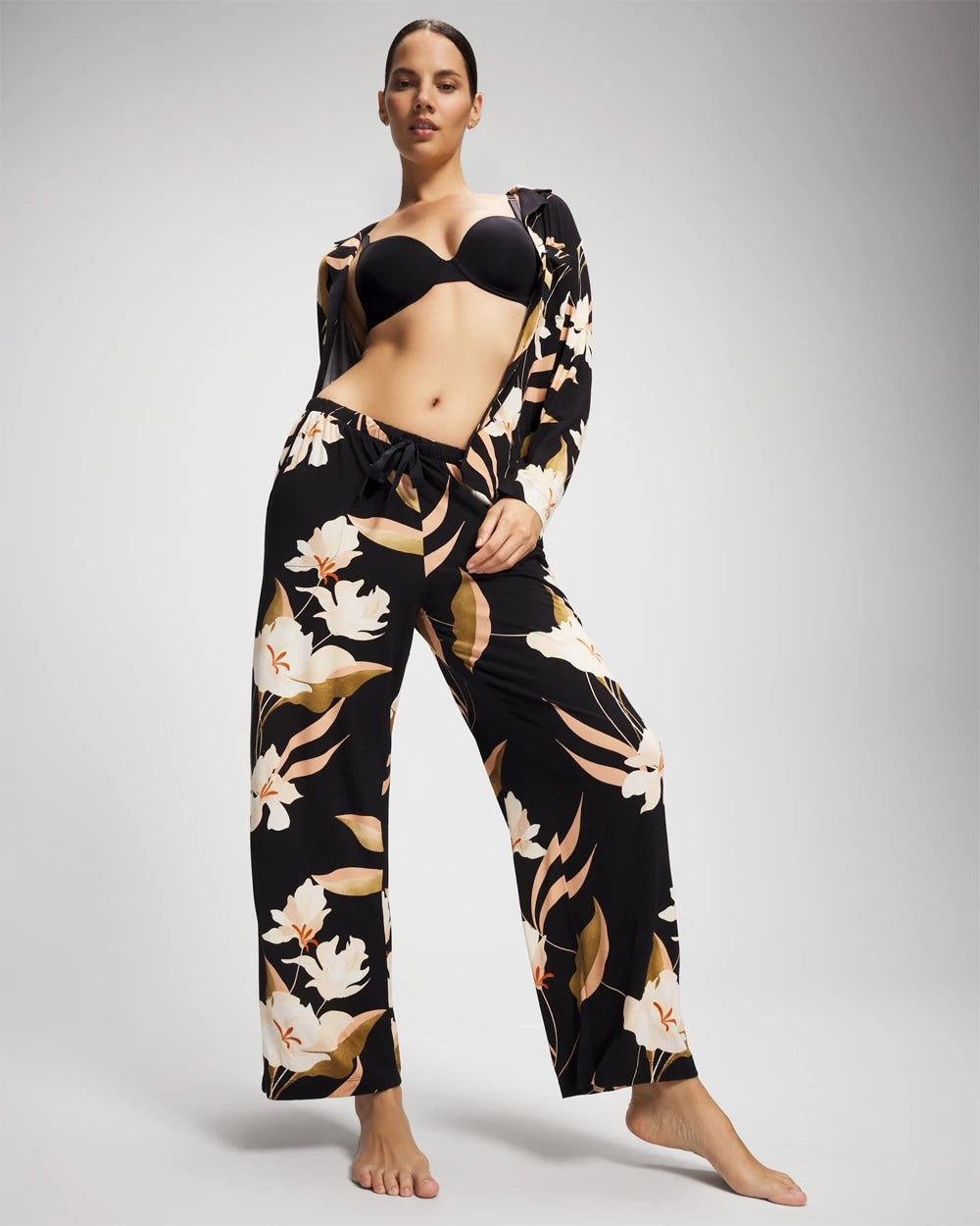 Satin Trim Pajama Pant - MYSTIC BLOOMS BLACK MID | Soma for sale