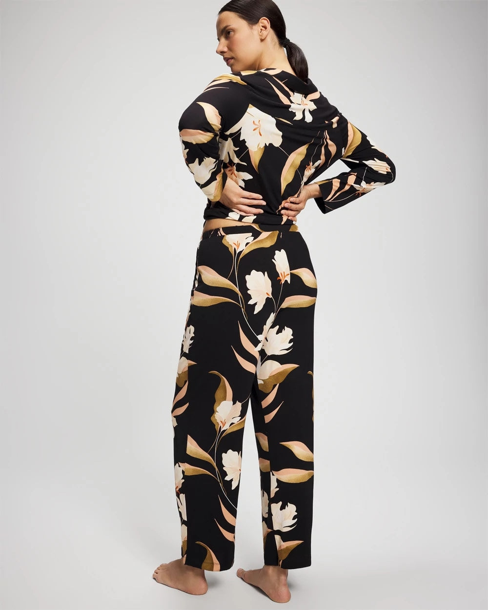 Satin Trim Pajama Pant - MYSTIC BLOOMS BLACK MID | Soma for sale