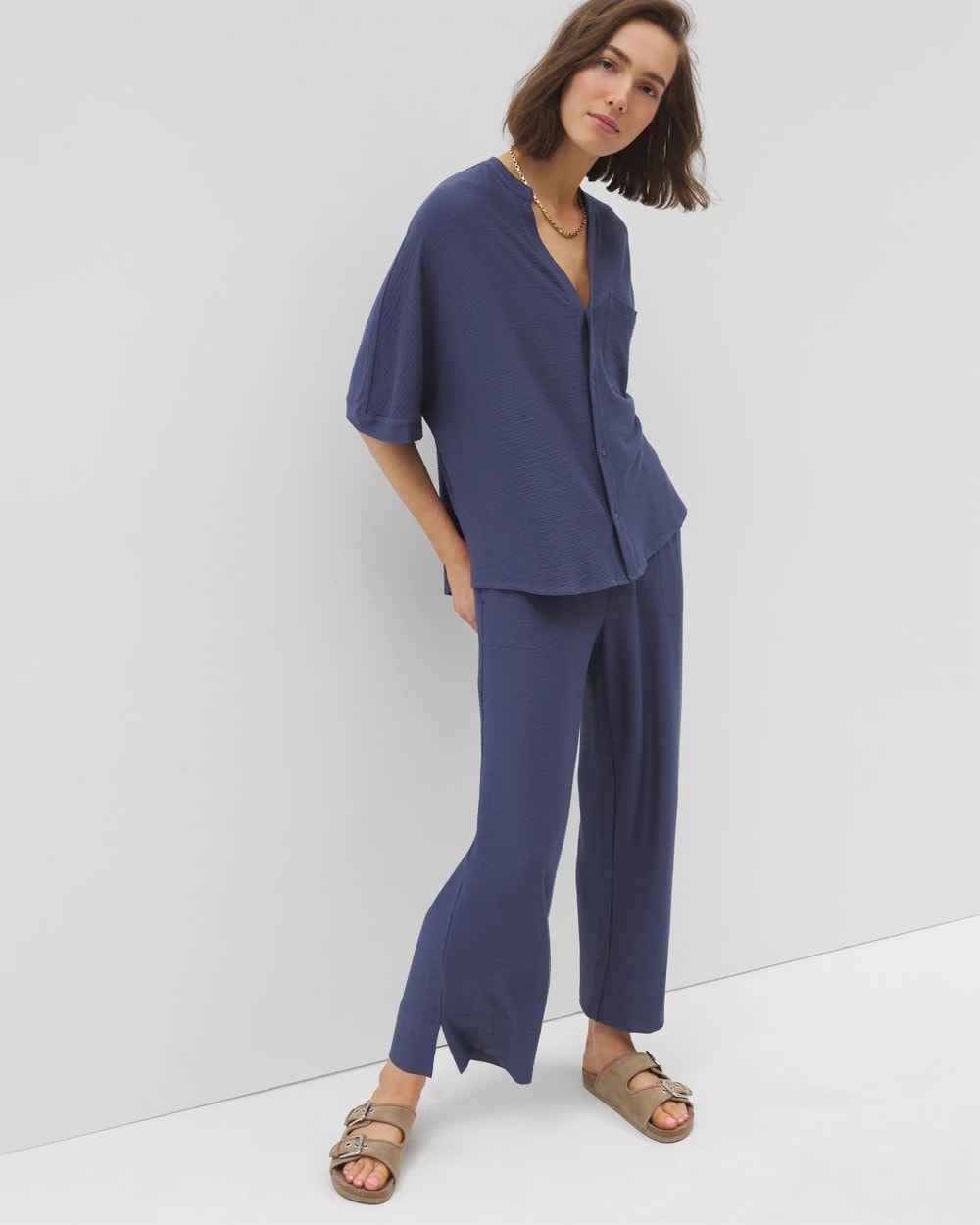 Crinkle Knit Relaxed Button-Up Top - LUNAR TIDE | Soma Online