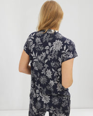Mandarin Collar Short Sleeve Pajama Top - MEANDERING GARDEN NAVY | Soma for sale