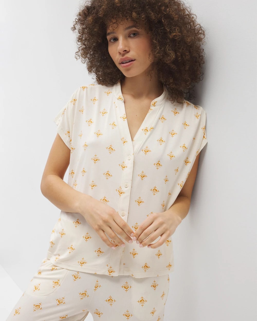 Mandarin Collar Short Sleeve Pajama Top - KASHMIR ICON CHAMP | Soma on sale