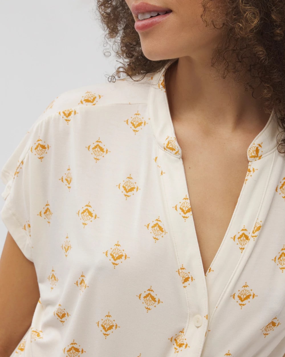 Mandarin Collar Short Sleeve Pajama Top - KASHMIR ICON CHAMP | Soma on sale