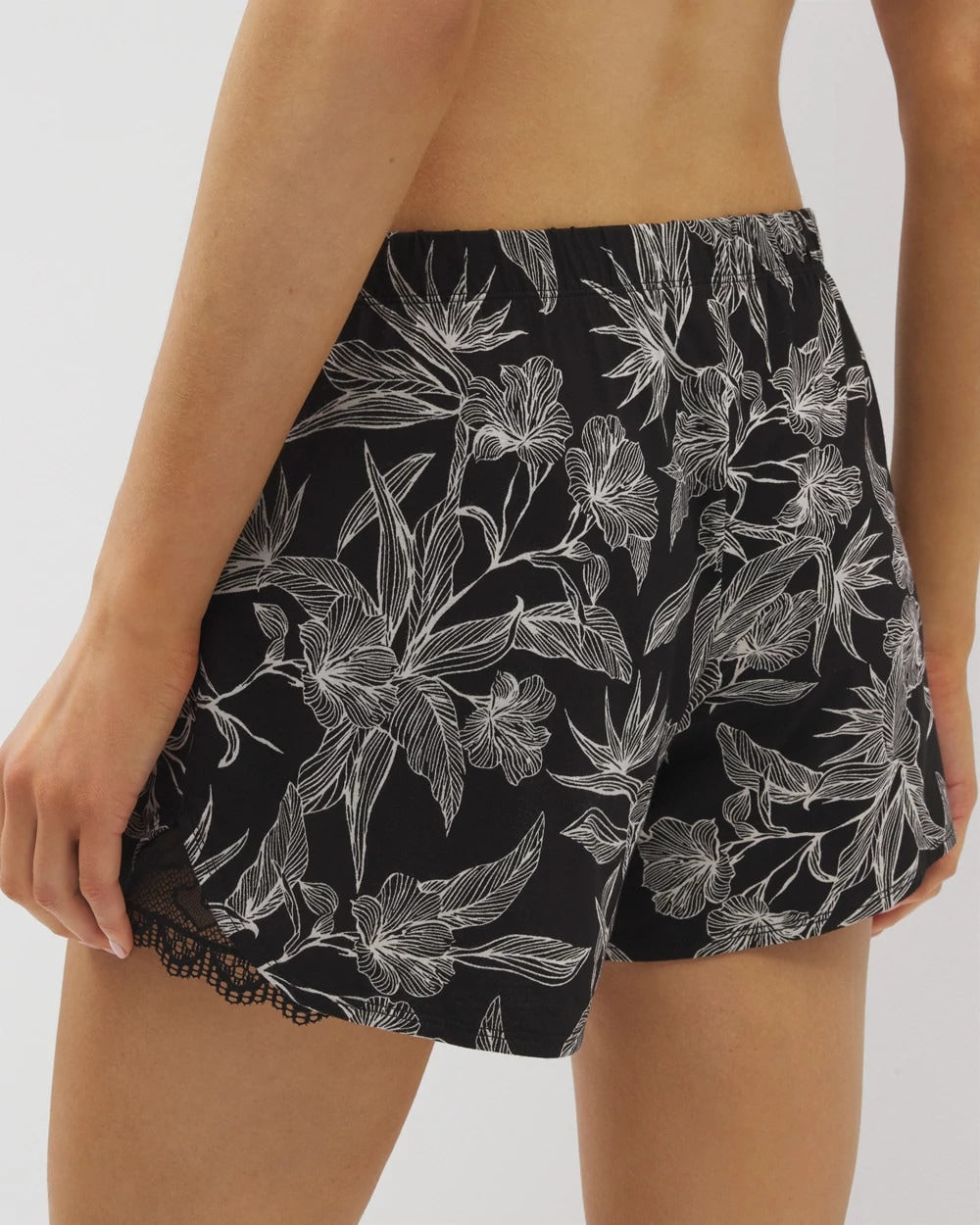 Lace-Trim Pajama Shorts - PLUMERIA BLOOMS BLK CH | Soma outlet