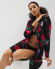 Long-Sleeve Short Robe - RHAPSODY FLORA BLACK | Soma on sale