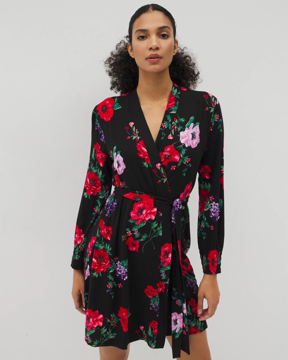Long-Sleeve Short Robe - RHAPSODY FLORA BLACK | Soma on sale