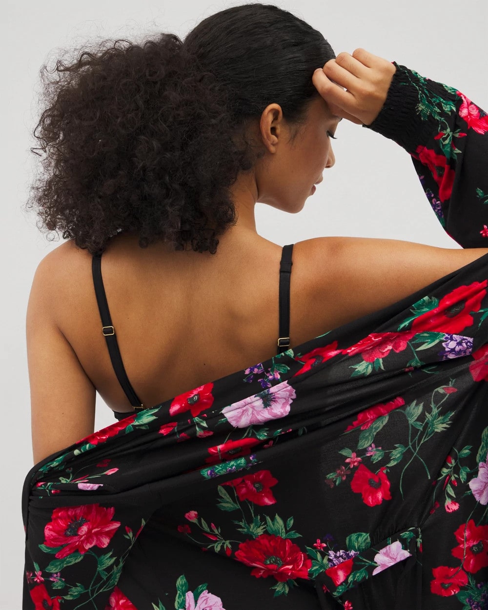 Long-Sleeve Short Robe - RHAPSODY FLORA BLACK | Soma on sale