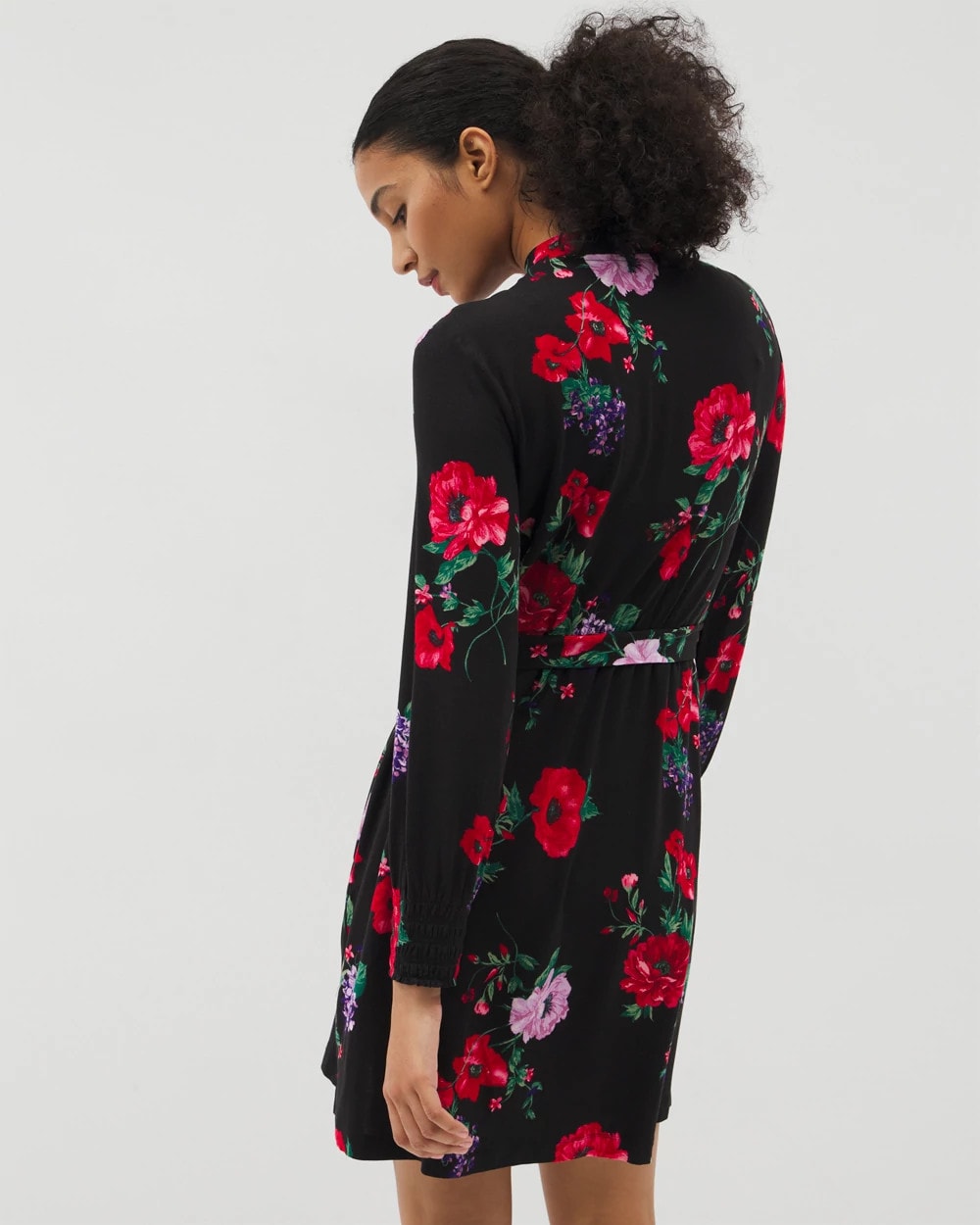 Long-Sleeve Short Robe - RHAPSODY FLORA BLACK | Soma on sale