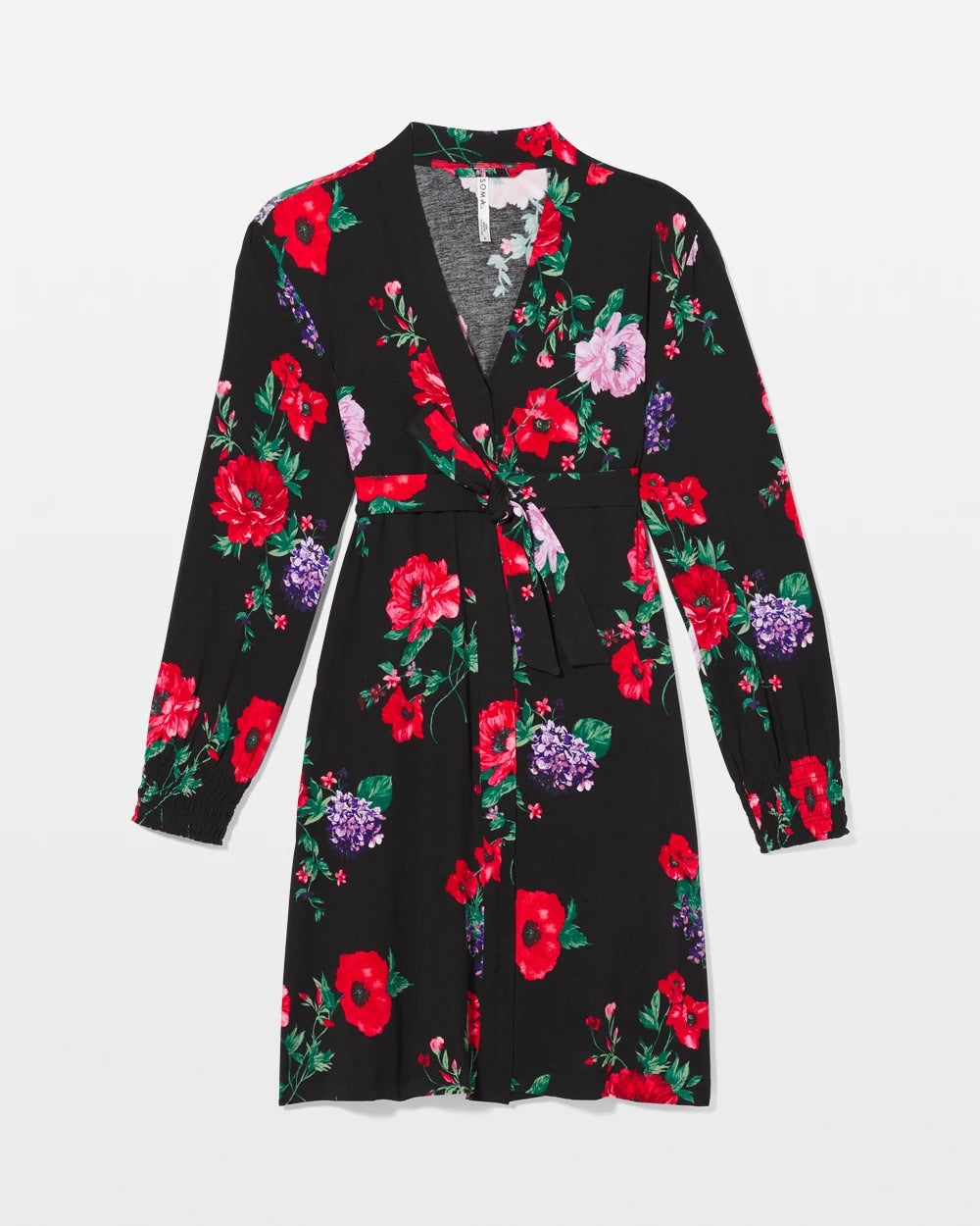 Long-Sleeve Short Robe - RHAPSODY FLORA BLACK | Soma on sale