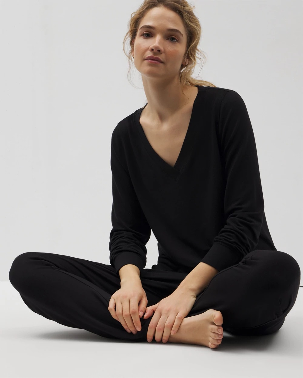 Long-Sleeve V-Neck Pajama Top - BLACK | Soma near me