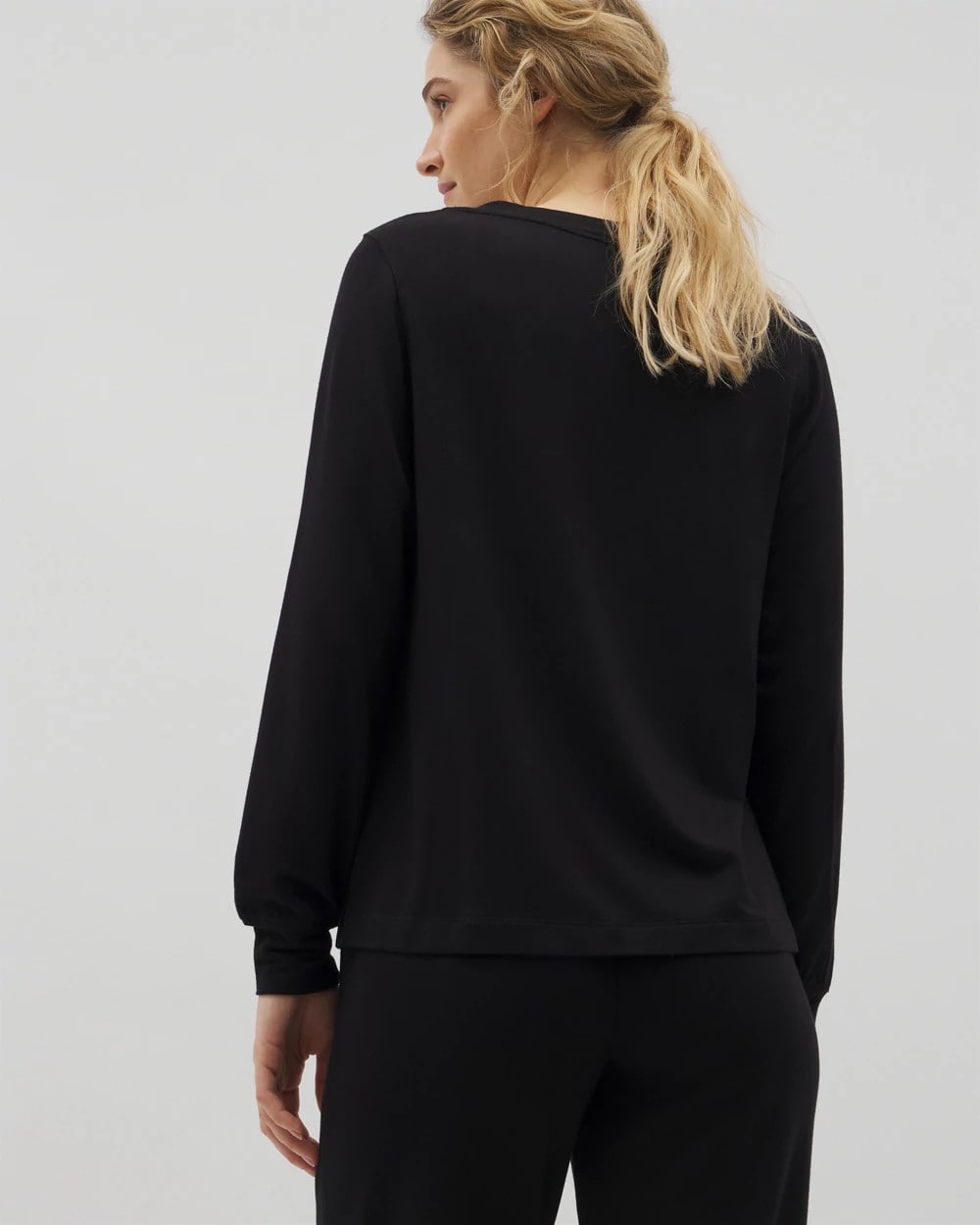 Long-Sleeve V-Neck Pajama Top - BLACK | Soma near me