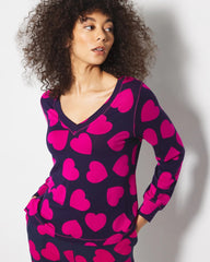 Long-Sleeve V-Neck Pajama Top - LOVE STRUCK NAVY | Soma on sale