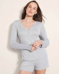Long-Sleeve Pajama Henley - HEATHER OPAL GRAY | Soma sale