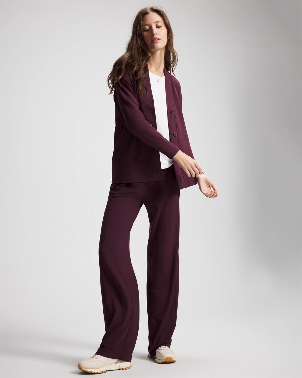 Ultrasoft Fleece Relaxed Button Up Cardigan - MERLOT | Soma Online