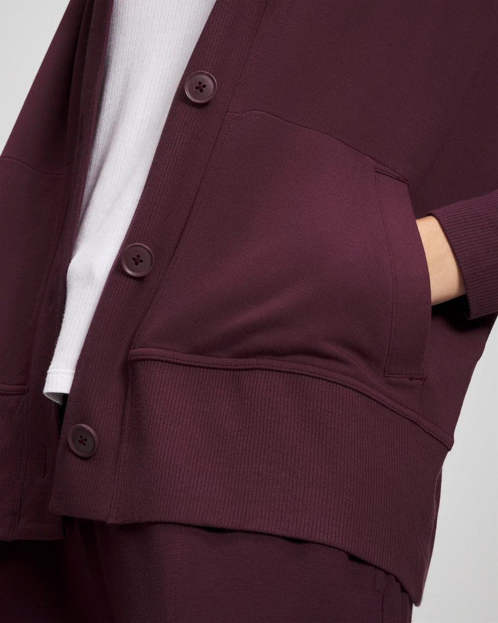 Ultrasoft Fleece Relaxed Button Up Cardigan - MERLOT | Soma Online