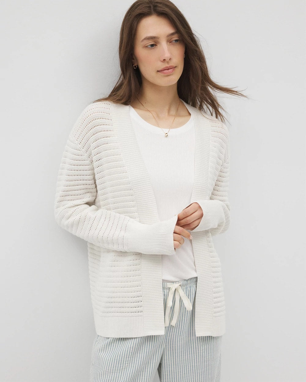 Cotton Open Stitch Cardigan - SALT MIST | Soma outlet