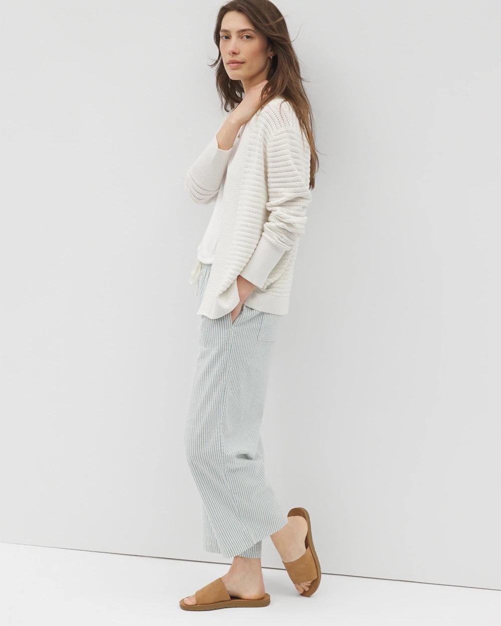 Cotton Open Stitch Cardigan - SALT MIST | Soma outlet