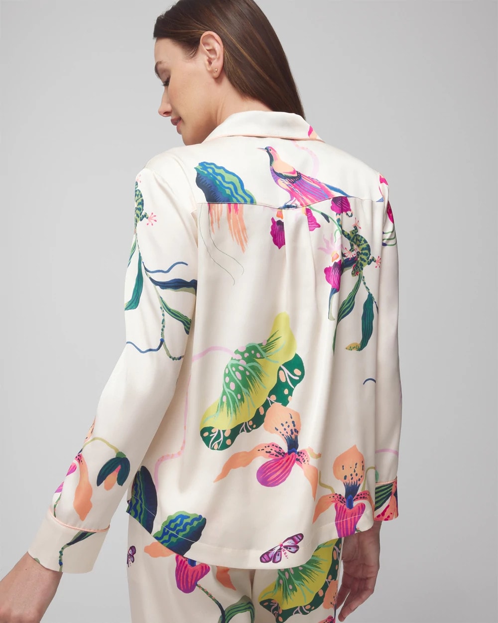 Long-Sleeve Notch Collar Pajama Top - PARADISE SOIREE WHITE SK | Soma on sale
