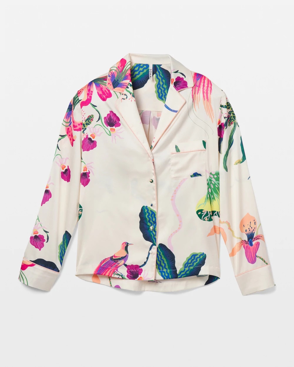 Long-Sleeve Notch Collar Pajama Top - PARADISE SOIREE WHITE SK | Soma on sale