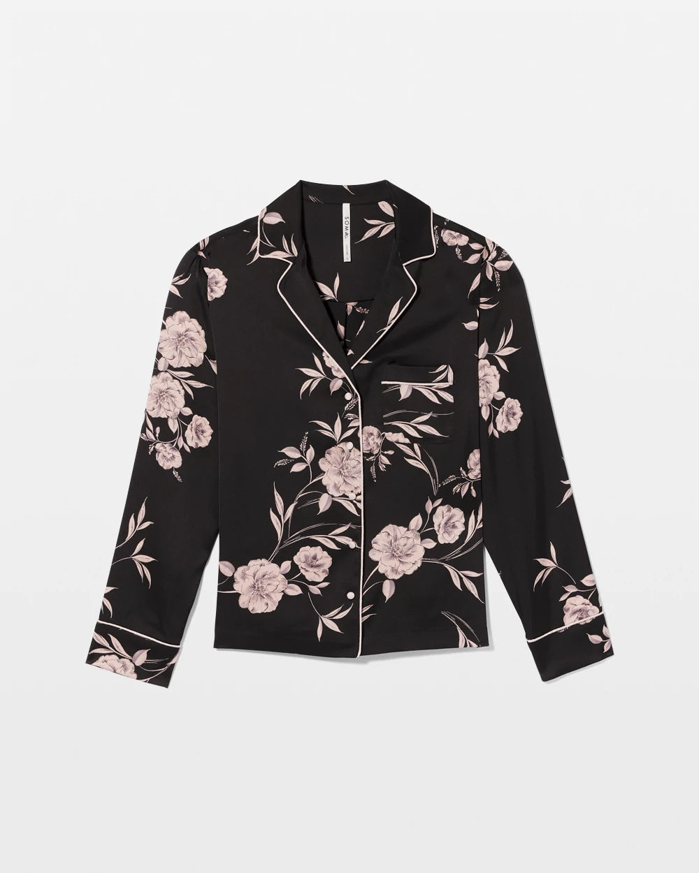 Long-Sleeve Notch Collar Pajama Top - NOSTALGIA FLORA BLACK | Soma sale