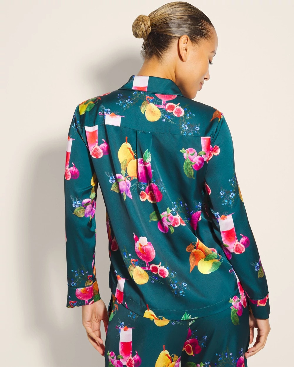 Long-Sleeve Notch Collar Pajama Top - GETTIN FIGGY WITH IT TEAL | Soma discount