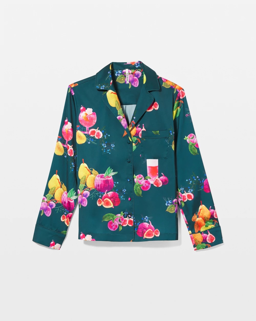 Long-Sleeve Notch Collar Pajama Top - GETTIN FIGGY WITH IT TEAL | Soma discount