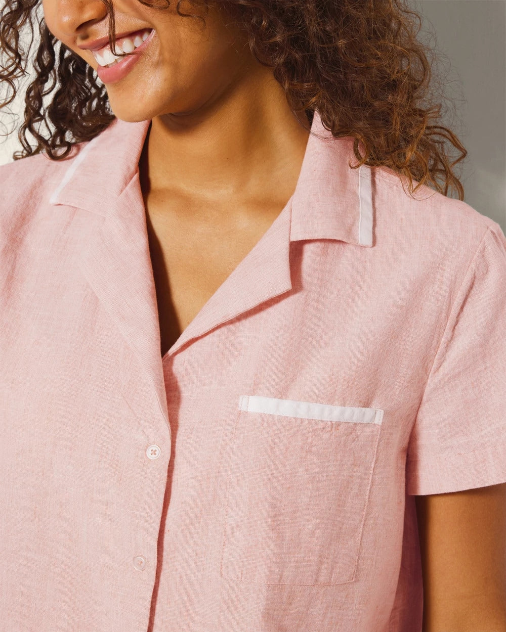 Short-Sleeve Notch Collar Pajama Top - CREME BRULEE CROSSDYE | Soma Online