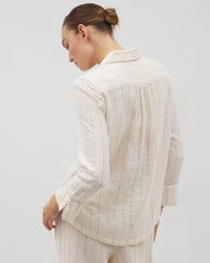 Cotton Gauze Long Sleeve Notch Collar Pajama Top - CHAMPAGNE STRIPE | Soma on sale