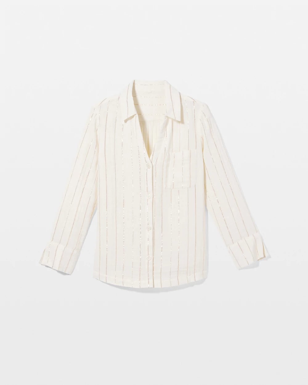Cotton Gauze Long Sleeve Notch Collar Pajama Top - CHAMPAGNE STRIPE | Soma on sale