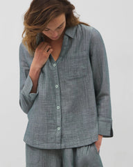 Cotton Gauze Long Sleeve Notch Collar Pajama Top - DARK SEA CROSSDYE | Soma sale