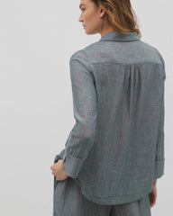 Cotton Gauze Long Sleeve Notch Collar Pajama Top - DARK SEA CROSSDYE | Soma sale