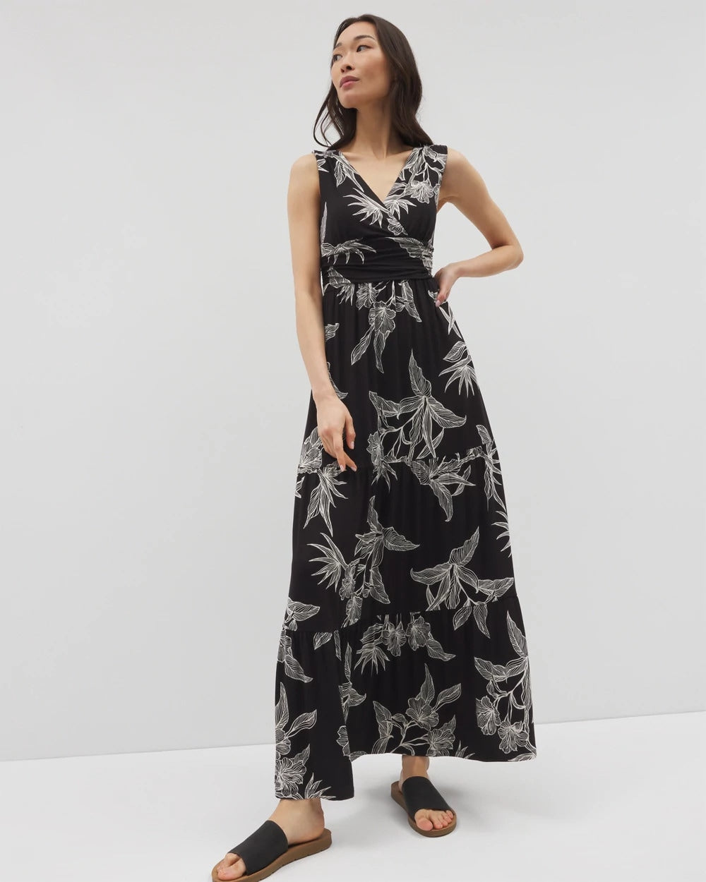 Goddess Tiered Maxi Dress - PLUMERIA BLOOMS GRAND BLK | Soma sale