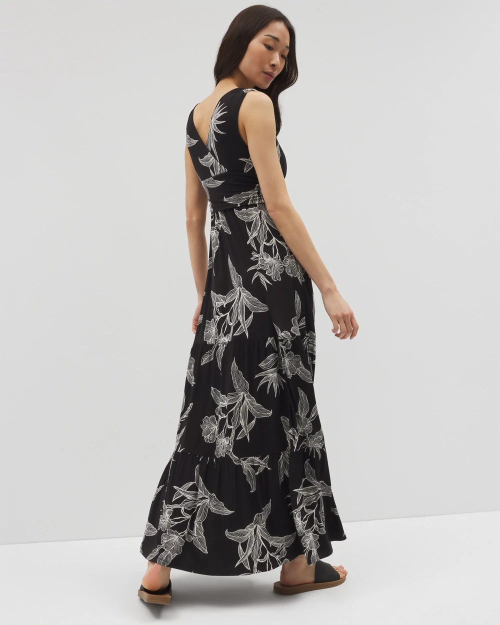 Goddess Tiered Maxi Dress - PLUMERIA BLOOMS GRAND BLK | Soma sale