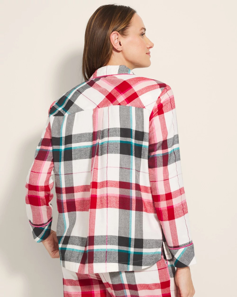 Super Soft Long-Sleeve Notch Collar Pajama Top - FIRESIDE PLAID CHAMPAGNE | Soma Online