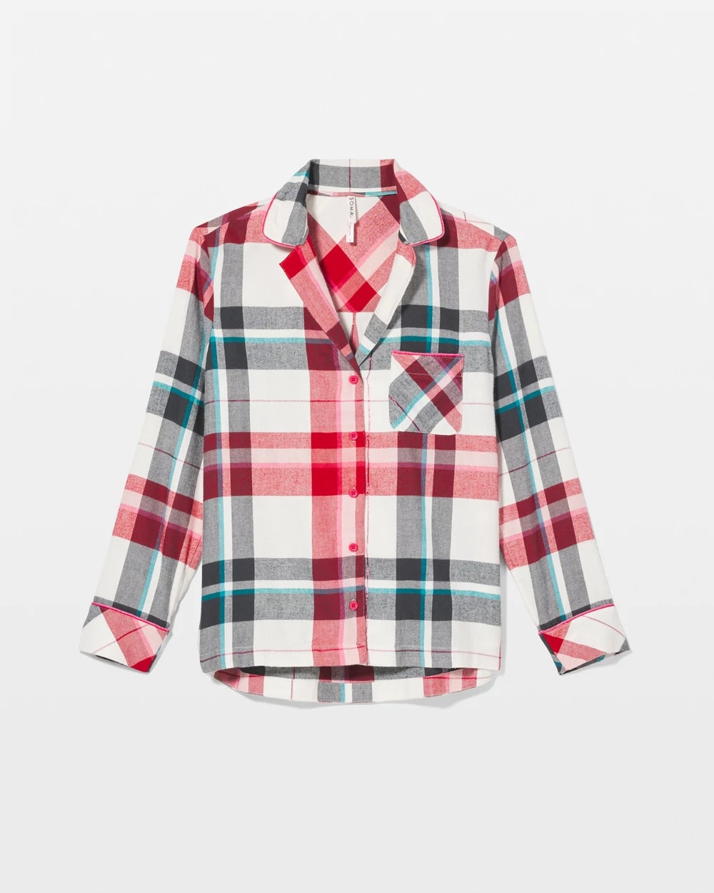 Super Soft Long-Sleeve Notch Collar Pajama Top - FIRESIDE PLAID CHAMPAGNE | Soma Online
