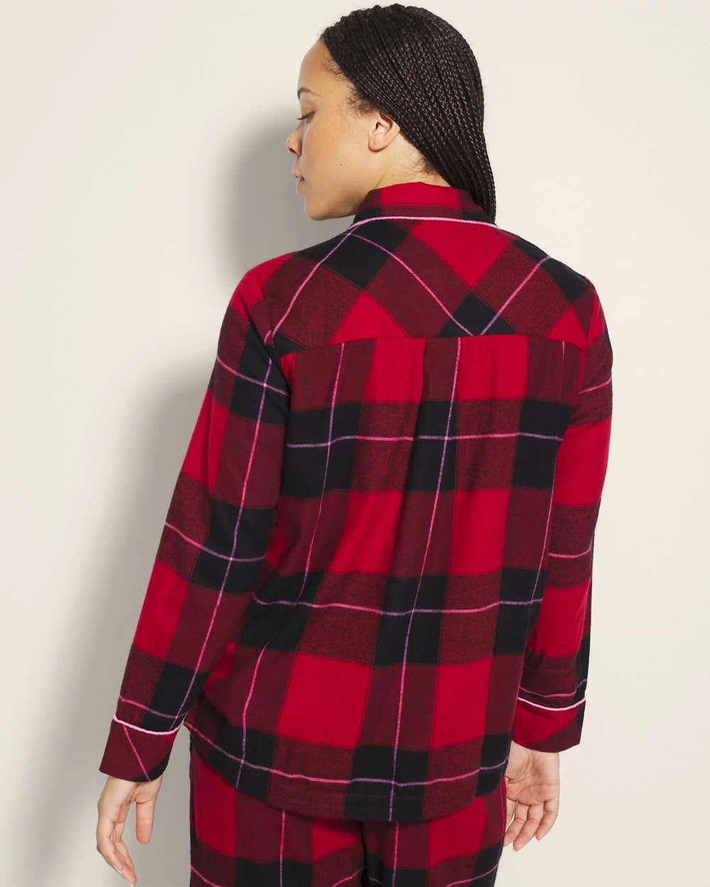 Super Soft Long-Sleeve Notch Collar Pajama Top - WRAPPED UP PLAID RED | Soma outlet