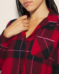 Super Soft Long-Sleeve Notch Collar Pajama Top - WRAPPED UP PLAID RED | Soma outlet