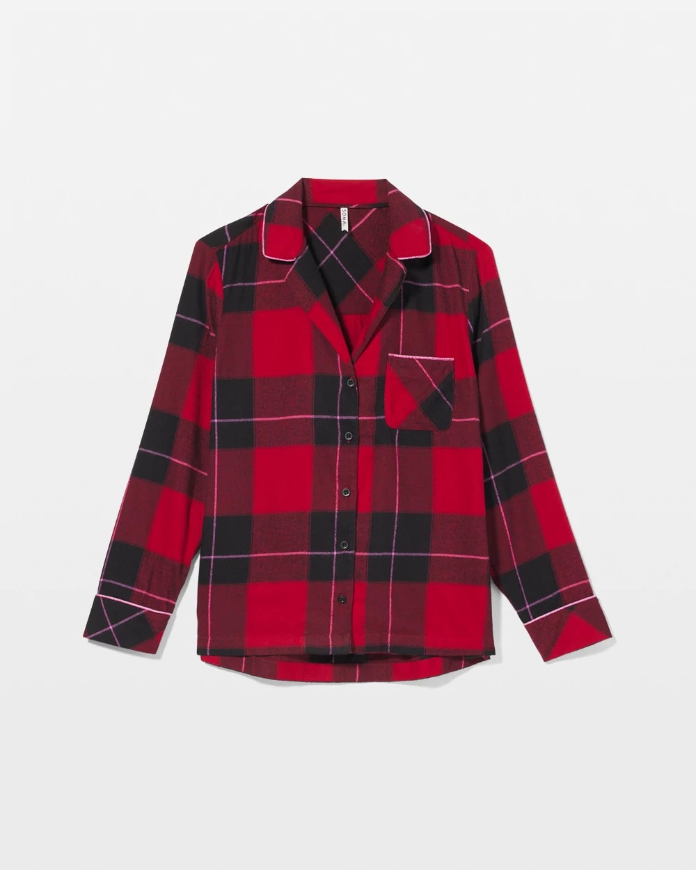 Super Soft Long-Sleeve Notch Collar Pajama Top - WRAPPED UP PLAID RED | Soma outlet